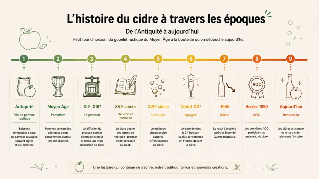 Frise chronologique présentant l'histoire du cidre