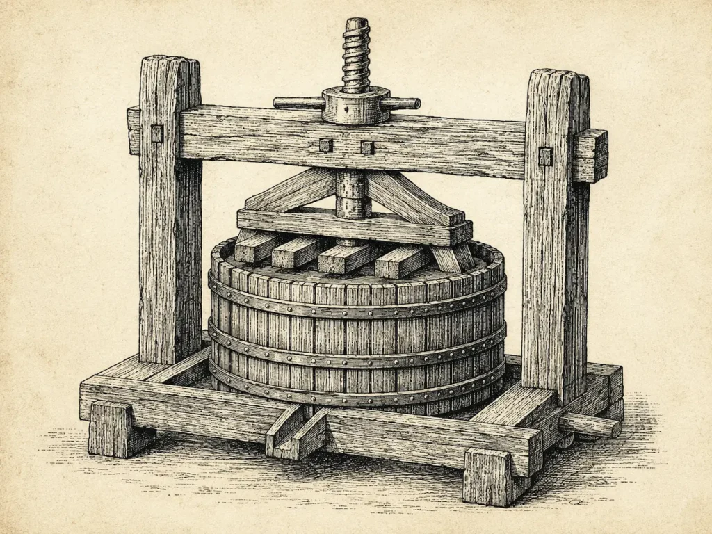 Dessin d'un ancien pressoir à pommes
